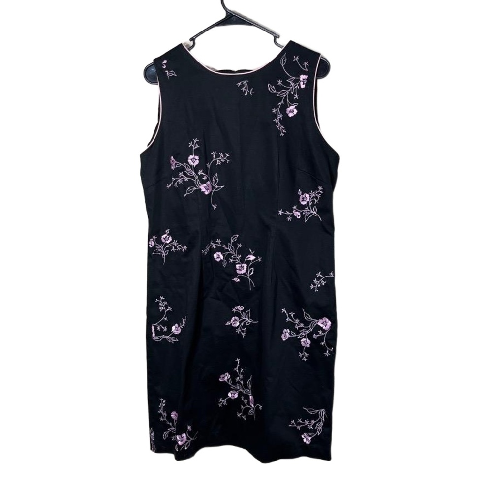 Sag Harbor Black Pink Floral Embroidery 90s Y2K Midi Dress Petite 12